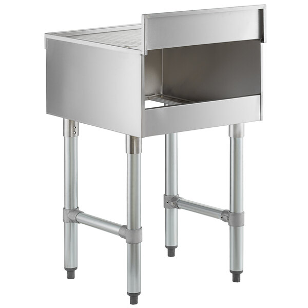 A Regency stainless steel underbar drainboard with legs.