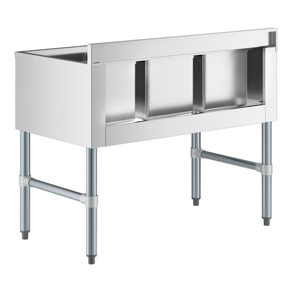A Regency stainless steel underbar sink with three compartments.