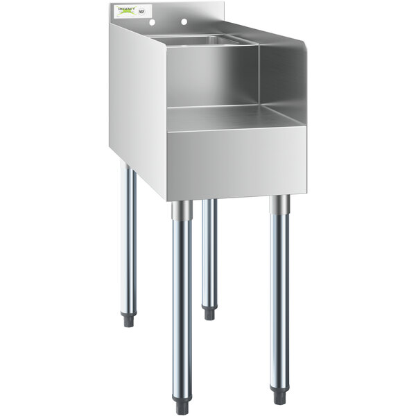 A Regency stainless steel blender station with a dump sink and legs.