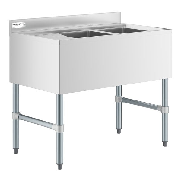 Regency 36" x 21" Two Bowl Underbar Sink with 11 3/4" Left Drainboard
