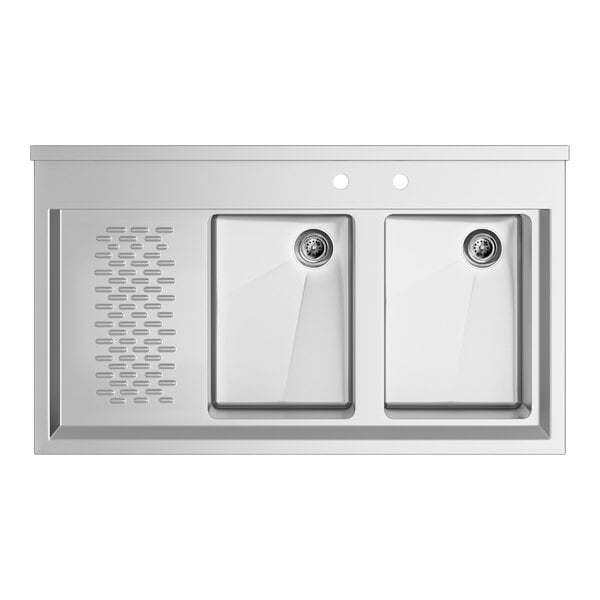 Regency 36" x 21" Two Bowl Underbar Sink with 11 3/4" Left Drainboard