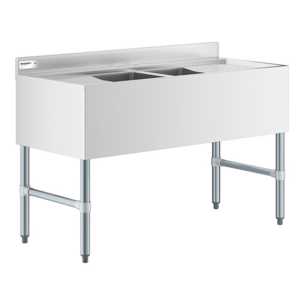 Regency 48" x 21" Two Bowl Underbar Sink with Two 13" Drainboards
