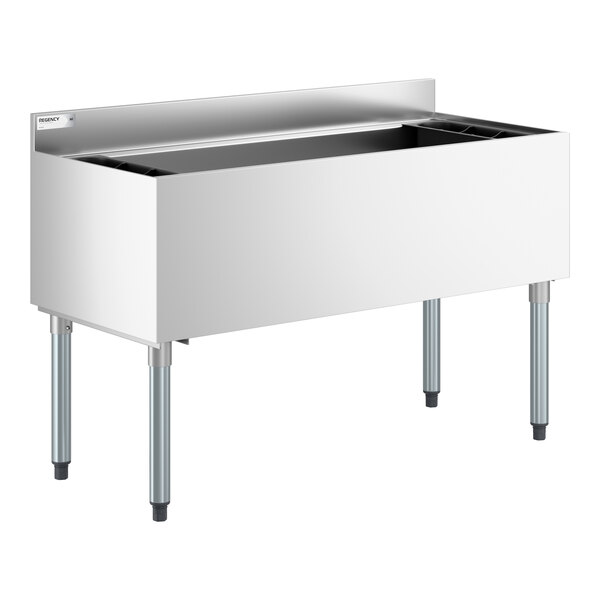 Regency IB214812 21" x 48" Stainless Steel Underbar Ice Bin with Bottle Holders - 161 lb.