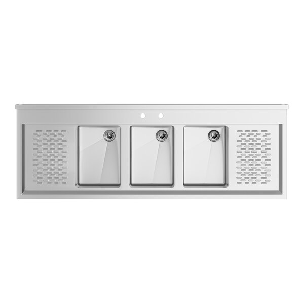 Regency 60" x 21" Three Bowl Underbar Sink with Two 13" Drainboards