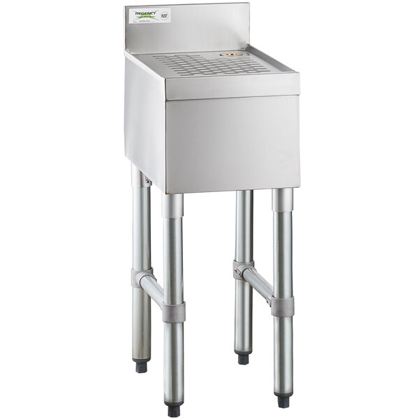 A Regency stainless steel underbar drainboard on a counter.