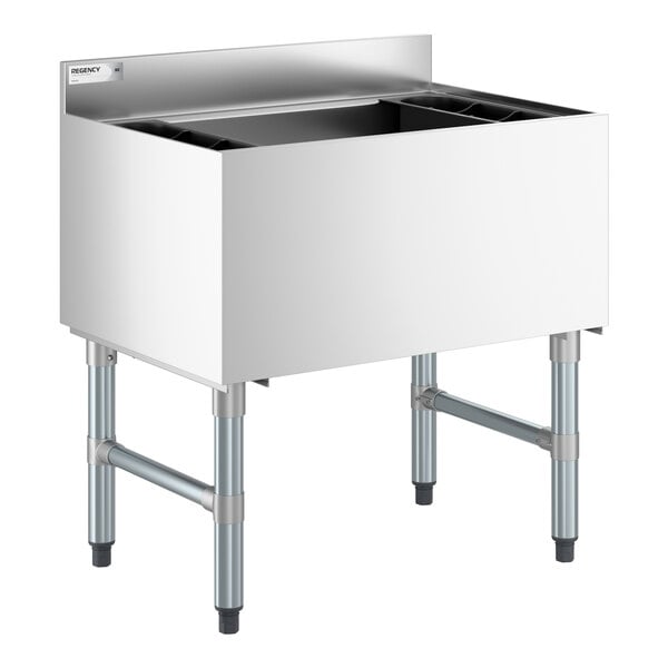 Regency IB213008-10CPT 21" x 30" Underbar Ice Bin with 10 Circuit Post-Mix Cold Plate and Bottle Holders - 65 lb.