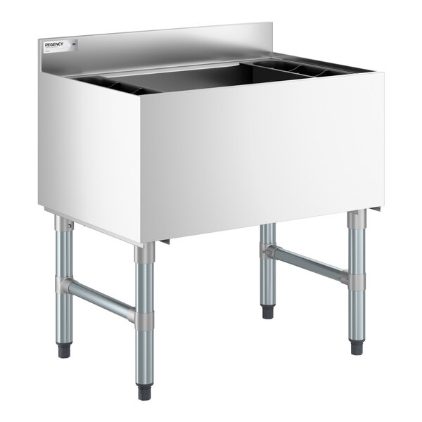 Regency IB213008-10CPT 21" x 30" Underbar Ice Bin with 10 Circuit Post-Mix Cold Plate and Bottle Holders - 65 lb.