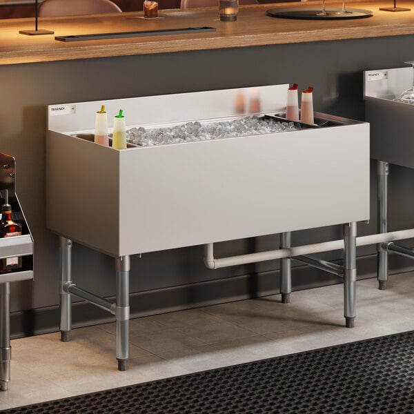 Regency IB214208-10CPT 21" x 42" Underbar Ice Bin with 10 Circuit Post-Mix Cold Plate and Bottle Holders - 93 lb.