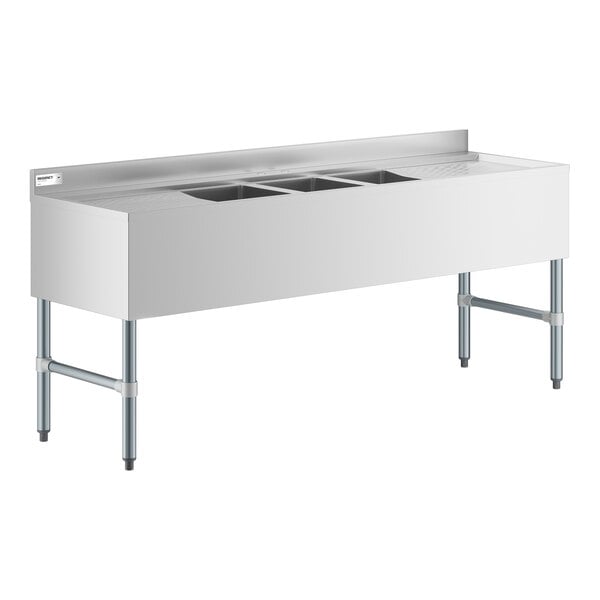 Regency 72" x 21" Three Bowl Underbar Sink with Two 19" Drainboards