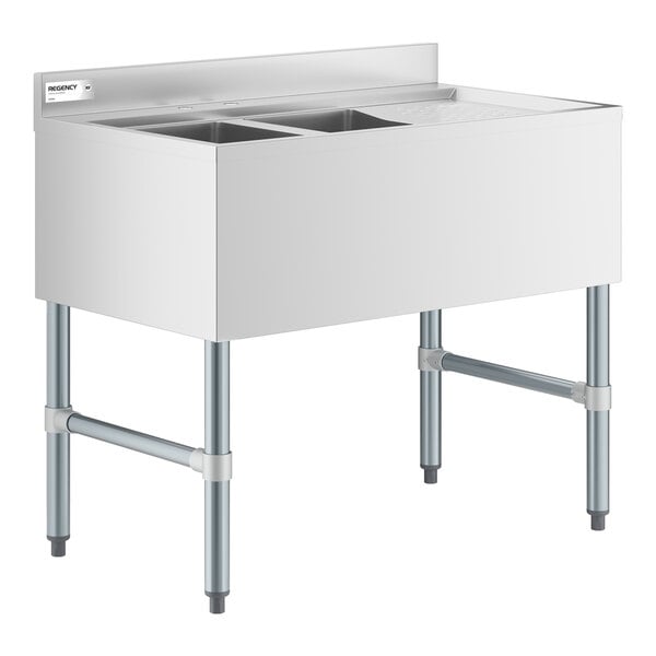 Regency 36" x 21" Two Bowl Underbar Sink with 11 3/4" Right Drainboard