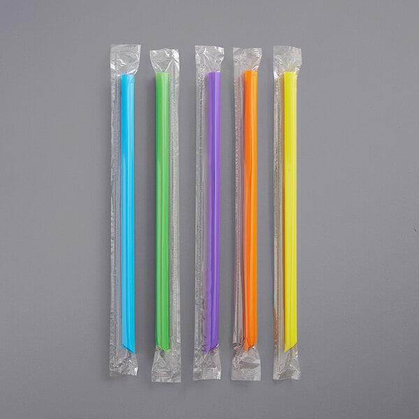 Neon Disposable Plastic Straws for Smoothie Cups Spoon Style 10