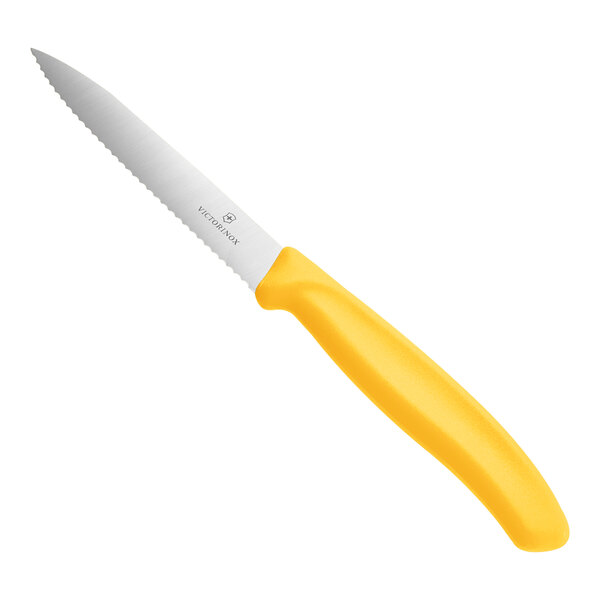 Victorinox 6.7738.C1 Swiss Classic 4" Serrated Spear Point Paring Knife with Lemon Yellow Handle