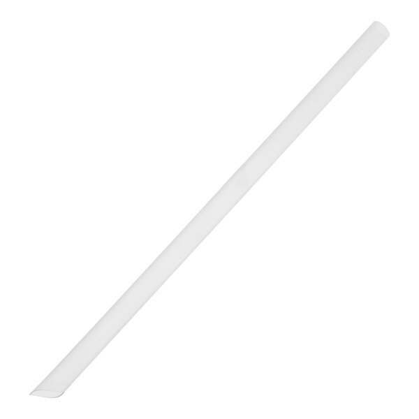 A translucent, pointed, unwrapped plastic straw measuring 9 inches in length.