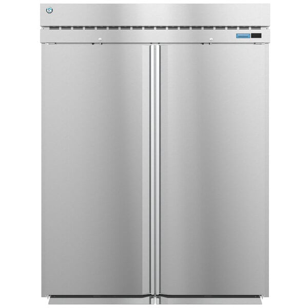 A stainless steel Hoshizaki roll-in refrigerator with two doors.