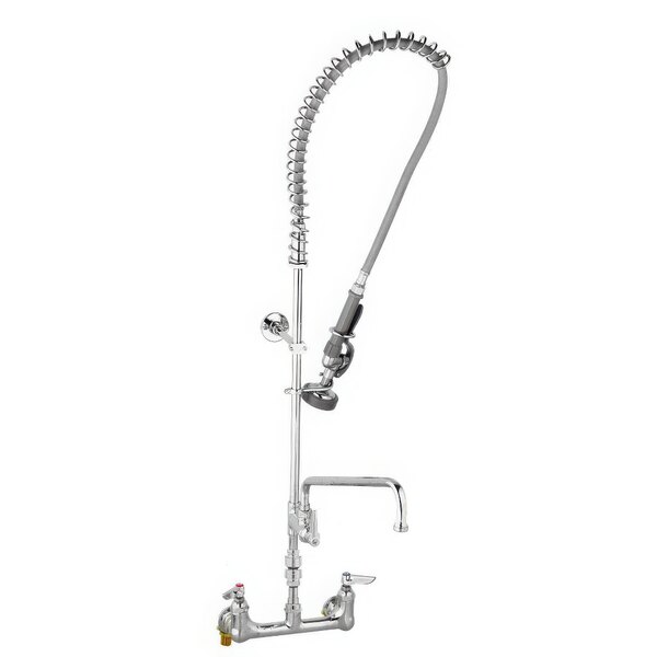 A T&S EasyInstall wall mounted pre-rinse faucet with hose and add-on faucet.