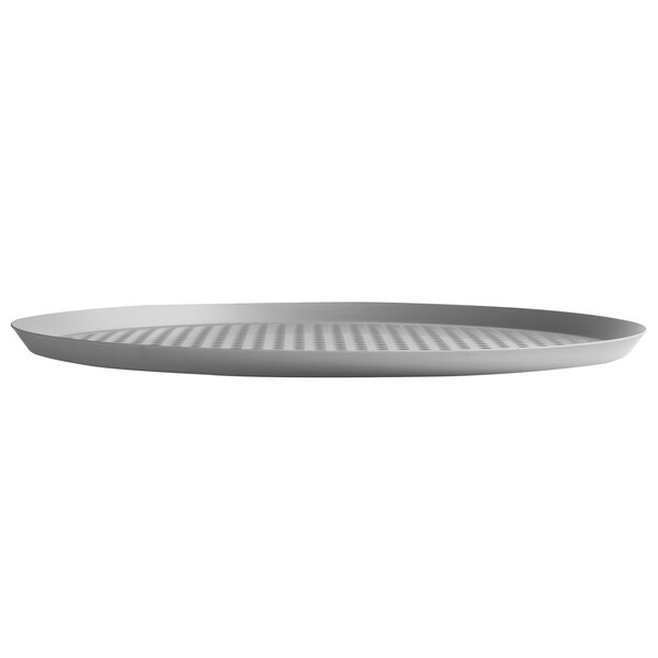 A Vollrath clear coat anodized pizza cutter pan with a grey and white background.