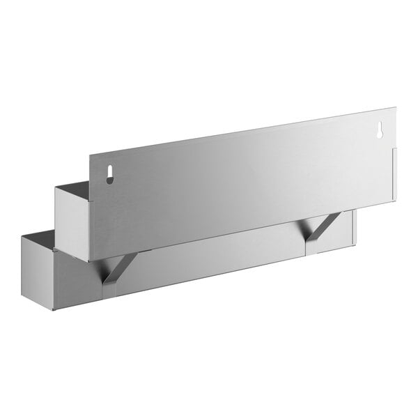 A 24-inch stainless steel double tier speed rail for bar or kitchen use.