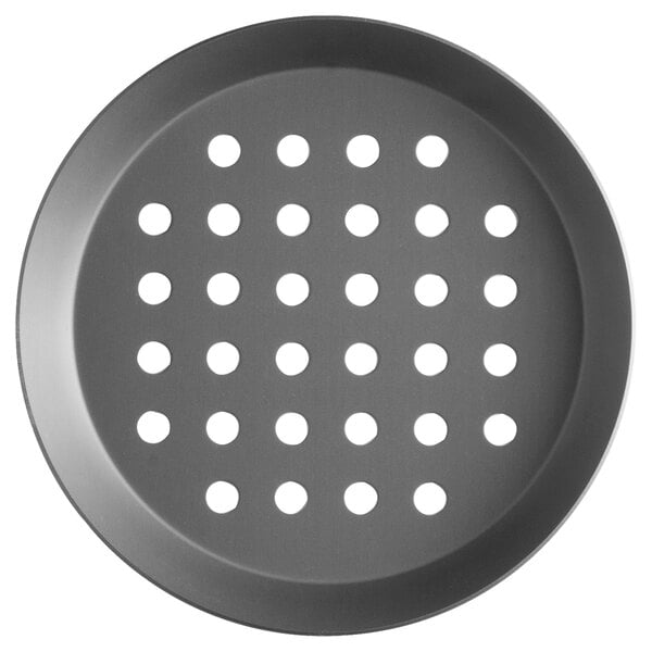 a round black pan with holes
