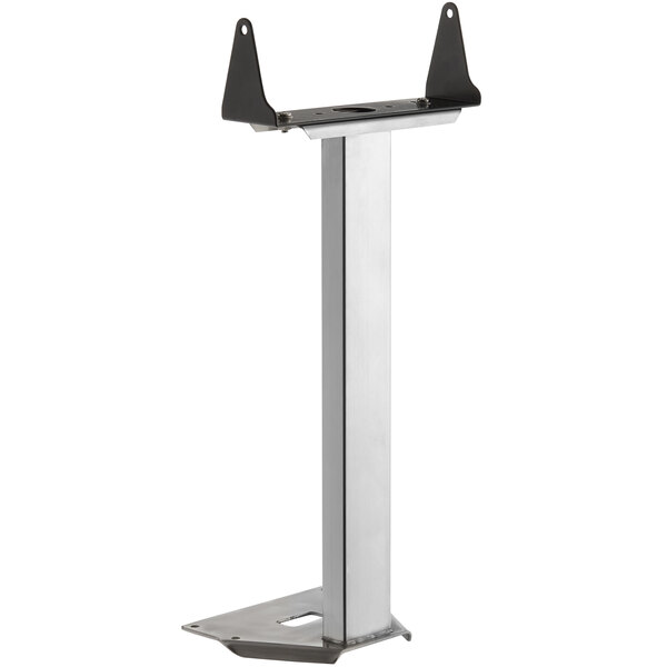 A stainless steel metal tower with black and white rectangular scales.