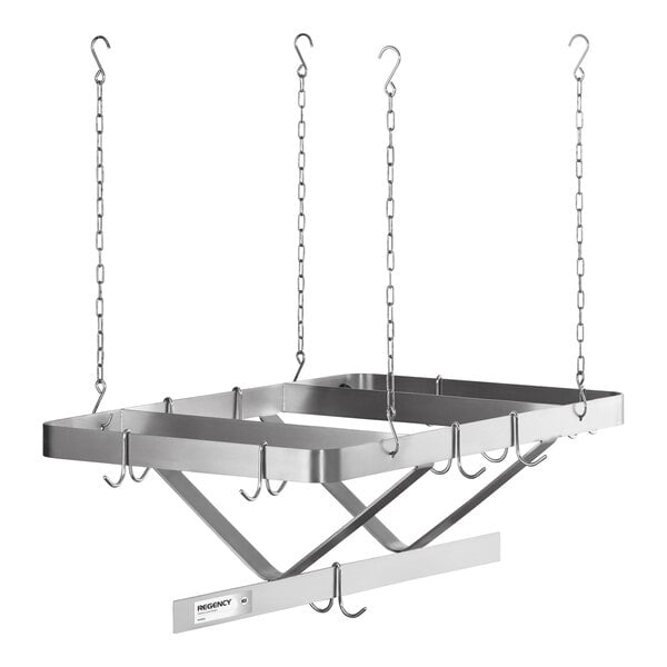 Regency Stainless Steel Ceiling-Mounted Pot Rack with 9 Double Prong Hooks - 36"