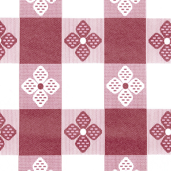 A red and white checkered patterned Intedge vinyl table cover.