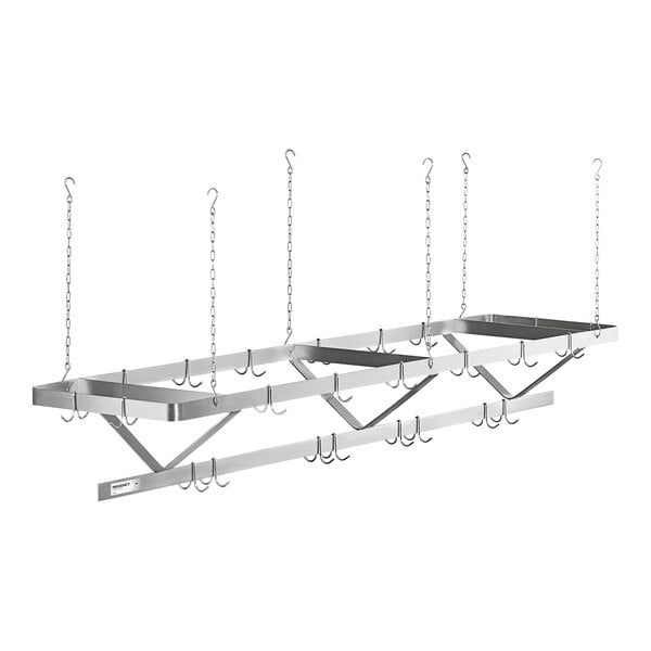 Regency Stainless Steel Ceiling-Mounted Pot Rack with 21 Double Prong Hooks - 96"