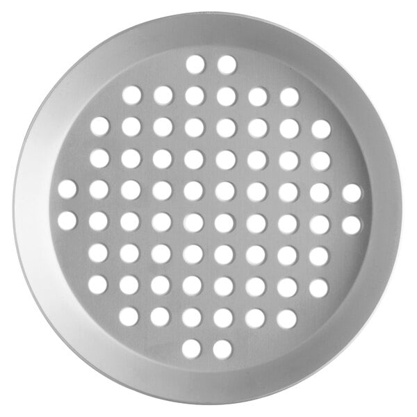 a circular metal surface with holes