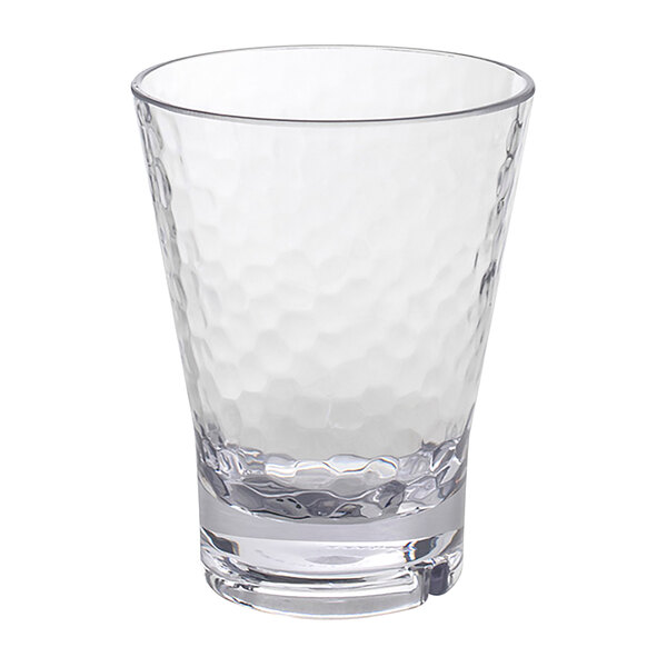 A Front of the House Drinkwise clear plastic double rocks glass with a textured surface.