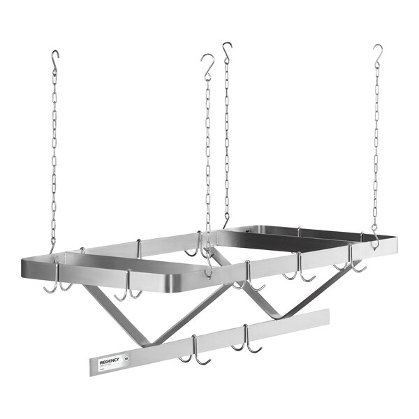Regency Stainless Steel Ceiling-Mounted Pot Rack with 12 Double Prong Hooks - 48"