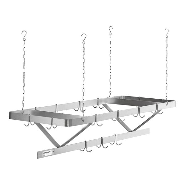 Regency Stainless Steel Ceiling-Mounted Pot Rack with 15 Double Prong Hooks - 60"