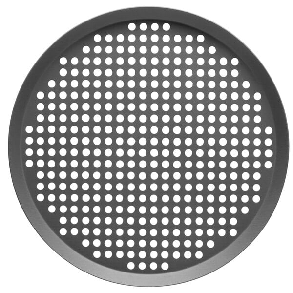 A Vollrath 15" Super Perforated Hard Coat Aluminum Pizza Pan with white background.