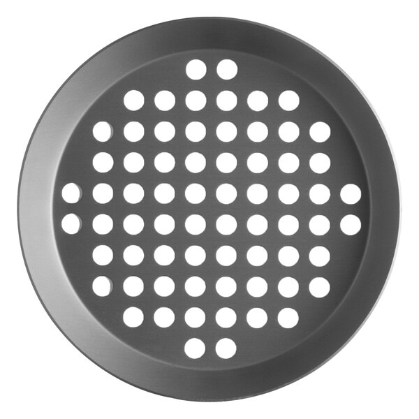 A Vollrath Super Perforated Pizza Pan with holes in it.