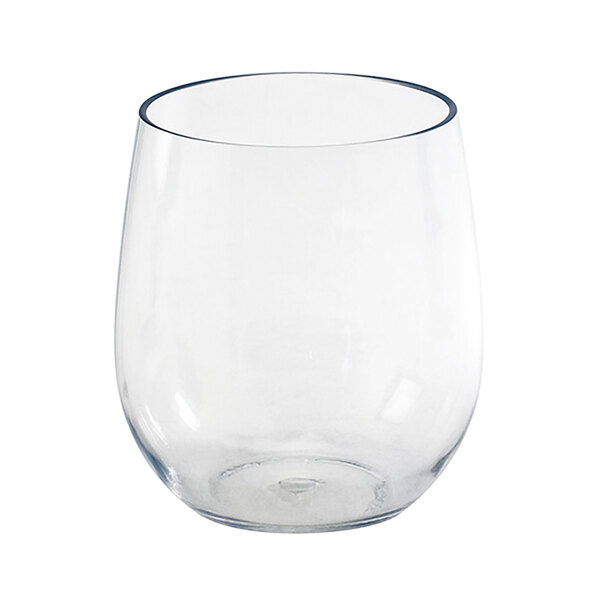 A clear Front of the House Drinkwise stemless wine glass.