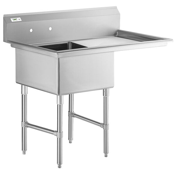 A Regency stainless steel sink with a right drainboard.