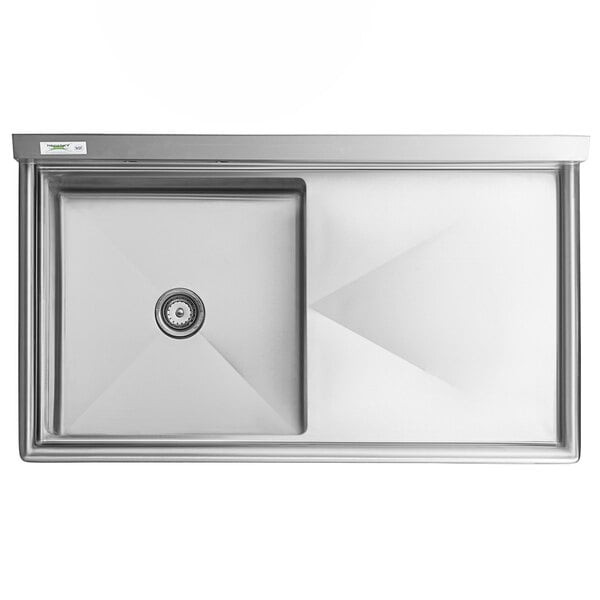 A Regency stainless steel commercial sink with a right drainboard.