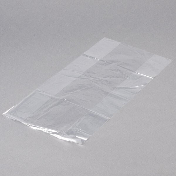 A clear plastic LK Packaging food bag on a white background.