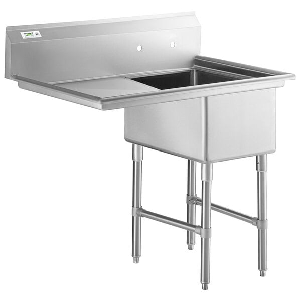 A Regency stainless steel sink with a left drainboard.