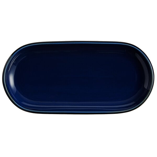 An Azora blue rectangular platter with a black rim.