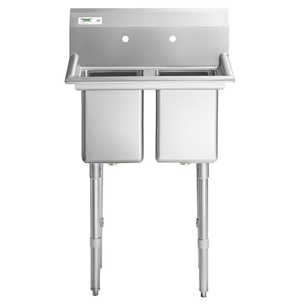 a stainless steel sink with two separate compartments