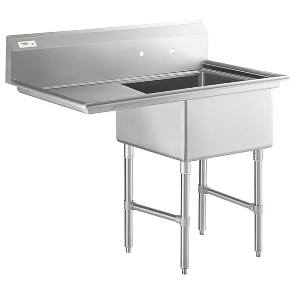 A Regency stainless steel one compartment sink with a stainless steel drainboard.