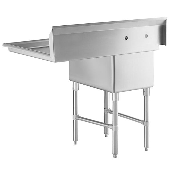 A Regency stainless steel sink with a right side drainboard.