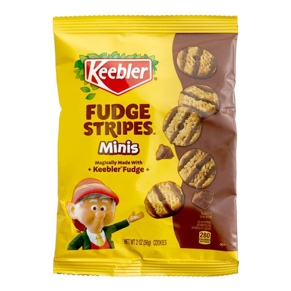 A 2 oz. bag of Keebler Mini Fudge Stripes cookies.