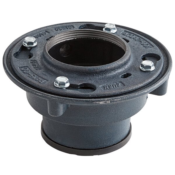 A black Zurn floor drain test cap with nuts and bolts.