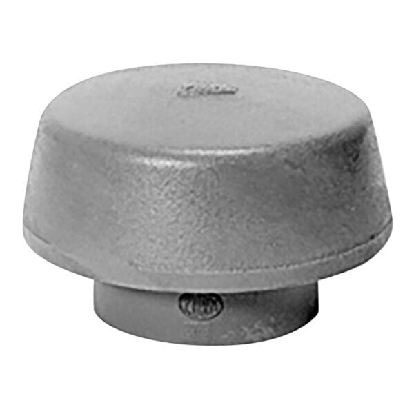 A round gray metal Zurn vent cap with a round top.