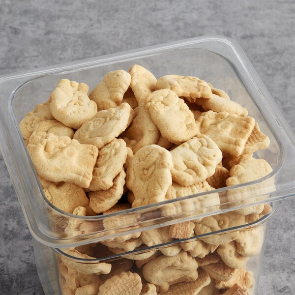 A plastic container of KEEBLER animal crackers on a white background.