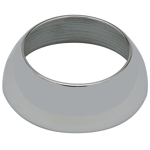 A silver metal Zurn shower head escutcheon nut with a hole in the middle.