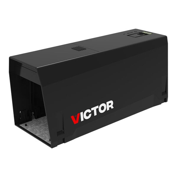 A black rectangular Victor Pest electronic rat trap with white text on it.