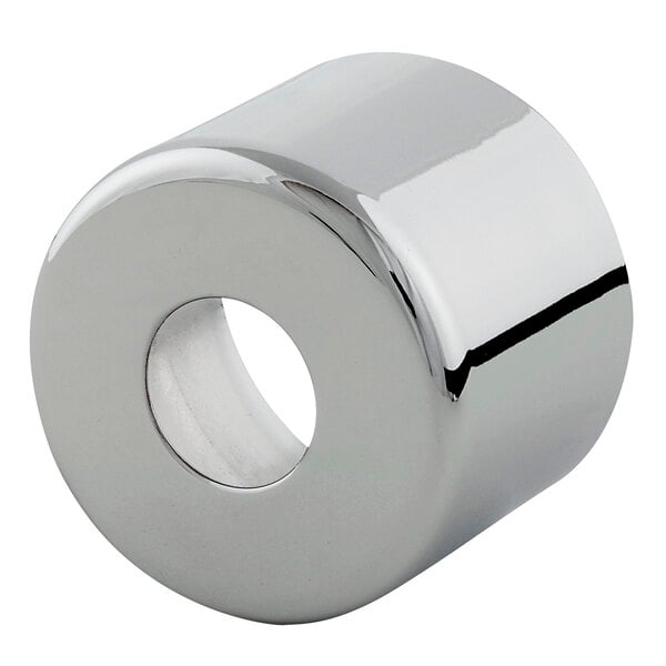 A chrome plated metal cylinder with a hole.