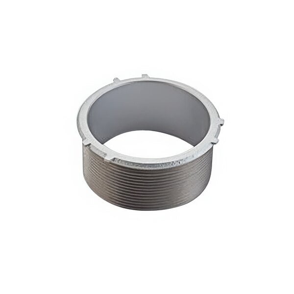 A Zurn round metal drain adapter for a floor trough with a thread.
