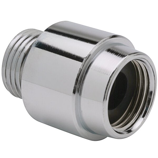 A shiny silver metal Zurn Temp-Gard threaded pipe fitting.